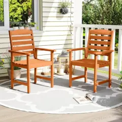 Costway Patio Chairs Set of 2/4 with Inclined Backrests and Slatted Seats for Deck