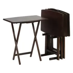 PJ Wood Solid and Sturdy Wood Construction Portable Folding TV Snack Tray Table Desk Serving Stand with Compact Storage Rack, Walnut  (10-Piece Set)