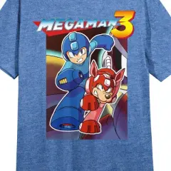 Mega Man 3 Mega Man & Rush Crew Neck Short Sleeve Blue Heather Women's Night Shirt