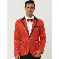 Lars Amadeus Men's Shiny Sequins Wedding Party Prom Sparkly One Button Blazer