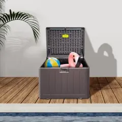 Extra Thin 35 Gallon Resin Deck Box, Heavy Duty Storage Box for Pool Accessories, Patio Furniture, Cushions and Garden Tools