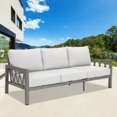 COWLOWN Outdoor Aluminum 3-Seater Sofa, All-Weather Patio Couch with Thick Cushions, Rust-Resistant Modern Loveseat for Garden, Balcony, or Poolside
