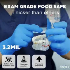 FINITEX Blue Disposable Nitrile Exam Gloves - 200, 600 & 2000 PCS, 3.2mil Rubber Powder-Free Latex-Free Medical Cleaning Food Gloves