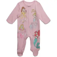 Disney Princess Ariel Cinderella Aurora Baby Girls 2 Pack Zip Up Sleep N' Play Coveralls Newborn to Infant