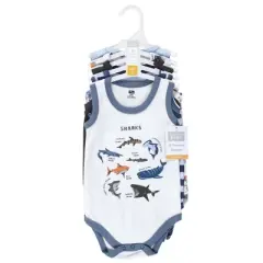 Hudson Baby Infant Boy Cotton Sleeveless Bodysuits, Boy Shark Types