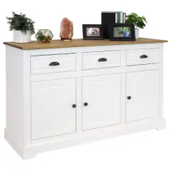 Sunnydaze Sideboard with 3 Drawers and 3 Doors - Solid Pine Construction - White - 32"