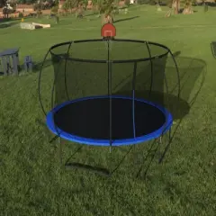 NAYSAYE Trampoline 14FT with Basketball Hoop Enclosure Net and Ladder for Outdoor Recreation, Black and Blue, 168.11"*168.11"*102.37"