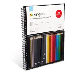 KINGART Sketch & Draw Combo, Hardcover Book & 30 pc Pencil Set