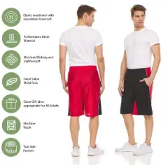 Mens Moisture Wicking Athletic Basketball & Gym Workout Shorts with Pockets Multipack, Up to 3XL, Pack of 5