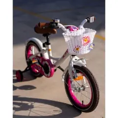 HILAND Petal Girls Kids Bike, White Pink Purple Kids Bicycle