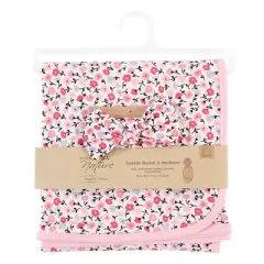 Touched by Nature Baby Girl Organic Cotton Swaddle Blanket and Headband or Cap, Ditsy Floral, One Size