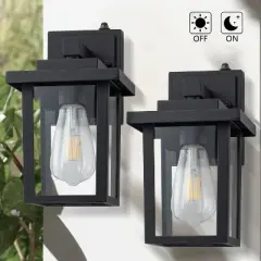 C Cattleya 2 Pack Matte Black Dusk to Dawn Outdoor Wall Lights with Clear Glass Shade