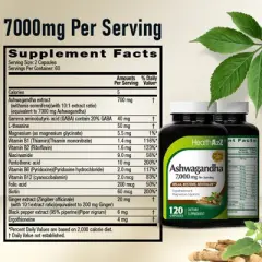 HealthA2Z &ndash; Ashwagandha 7000 mg with Magnesium Glycinate & Ergothioneine &ndash; 120 Capsules