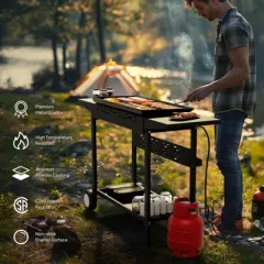 ROVSUN 4 Burner Portable Propane Griddle, 40000 BTU Rolling Flat Top Gas Grill with Electronic Ignition & Regulator for Outdoor Camping BBQ Tailgating