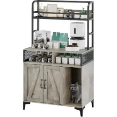 Acekool 55" Hidden Cat Litter Box Furniture - Storage Shelf & Scratching Pad for 2 Cats