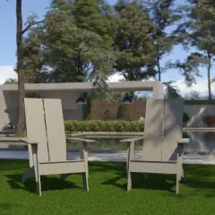 Emma and Oliver Set of 2 Modern Dual Slat Back Indoor/Outdoor Adirondack Style Chairs