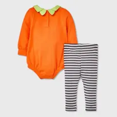 Baby Pumpkin Romper & Bottom Set - Halloween - Cat & Jack&trade; Orange