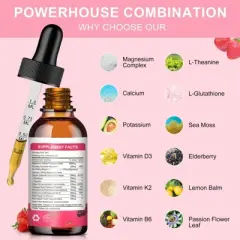 Mulittea High Potency Magnesium Glycinate Liquid Drops - Promotes Relaxation, Muscle, Sleep - 60ml (Strawberry Flavor)