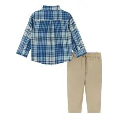 Andy & Evan  Infant  Boys Blue & Cream Plaid Ultra Soft Buttondown Set