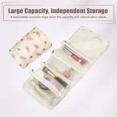 Unique Bargains Rabbit Style Roll Up 4 in 1 Detachable Hanging Travel Makeup Bag Beige Pink