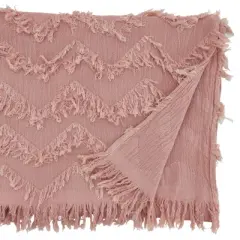 Saro Lifestyle 72" x 16" Cotton Fringed Chevron Table Runner Pink