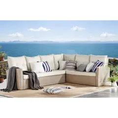 Canaan 2pc Outdoor Wicker Corner Sectional Seating Set Cream - Alaterre Furniture