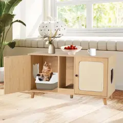 Tangkula 43" Cat Litter Box Enclosure for 2 Cats w/ Double Rooms 2 Sisal Scratching Mats