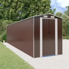 vidaXL Garden Shed Dark Brown Galvanized Steel Large Garden Shed - 75.6" x 303.9" x 87.8"
