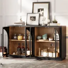 KTMBDW Sideboard Buffet Cabinet with Storage, 60" Large Kitchen Storage Cabinet with 4 Doors, Wood Coffee Bar Buffet Table for Kitchen