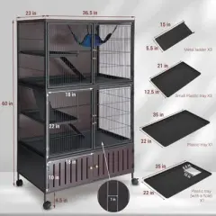 60" 5-Tier Ferret Cage, Multi-Level Chinchilla Cage with Lockable Doors, Ramps, Hammock, Wheels, Storage Cabinet, Small Animal Habitat