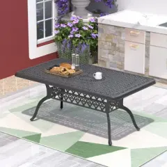 Cast Aluminum Patio Dining 66.93'' L x 37.4'' W Rectangular Table with a 1.88-inch Umbrella Hole