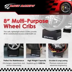 Race Ramps 8 Inch Wheel Cribs for Car Maintenance and Display, Lightweight, Non-Scratch, Ideal for Oil Changes and Garage Use, RR-WC-8