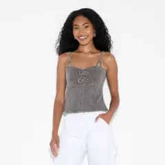 Women's Denim Buckle Corset Tank Top - Wild Fable&trade; Gray Wash