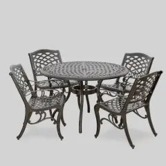 Hallandale Sarasota 5pc Cast Aluminum Patio Dining Set - Bronze - Christopher Knight Home