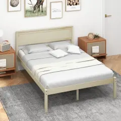 Costway Full/Queen/Twin Size Wooden Platform Bed Frame with Headboard Mattress Foundation Natural