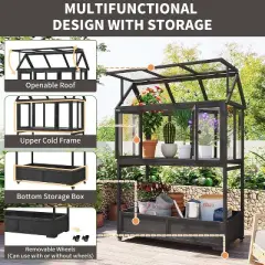 69.3" Wooden Greenhouse for Outdoors, Portable Cold Frame Plant House with Openable Roof & Wheel, Movable Mini Greenhouse for Garden Backyard