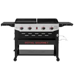 Royal Gourmet 4-Burner 48000 BTU Iron Propane Combination Gas Grill & Cover GD405BTG Black & Silver