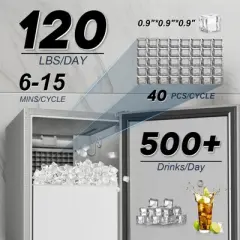 Hooure 15 in. 100 lbs./Day Full Size Cube Undercounter Commercial Ice Maker with 35 lbs. Ice Storage Bucket in Stainless Steel