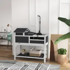 PawHut Tortoise Habitat 2 Layers Tortoise Enclosure w/ Adjustable Lamp Holder, Storage Shelf, Removable Main House, Fixed Tray, Openable Lid