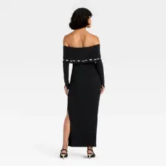 Latino Heritage Month Women's Long Sleeve Off the Shoulder Maxi Bodycon Dress - Black