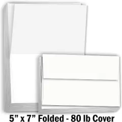 Hamilco Card Stock Folded Blank Cards with Self Seal Envelopes 5x7 - Scored White Cardstock Paper 80lb Cover - 100 Pack