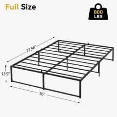 Full Metal Bed Frame Platform, 14 inch Full Bedframe with Sturdy Steel Slats Mattress Foundation No Box Spring Needed Easy Assemble Noise Free Black