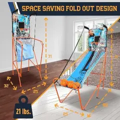 SereneLife Single Hoop Basketball Shootout Indoor Home Arcade Room Game with Electronic LED Digital Basket Ball Shot Scoreboard