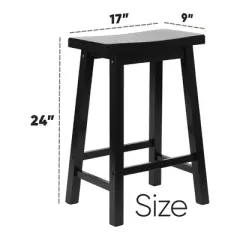 PJ Wood Classic Modern Solid Wood 24 Inch Tall Backless Saddle-Seat Easy Assemble Counter Stool for All Occasions, Black (1 Piece)