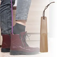 Unique Bargains Short Handle Square Head Shoe Horn 6.3"x1.38" Wood Color 1 Pc