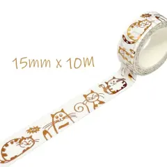 Wrapables Gold Foil Washi Masking Tape, 15mm x 10M, Golden Kitties