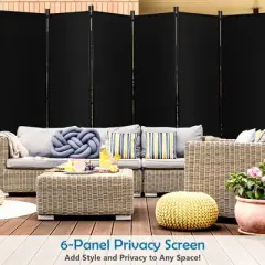Costway 6-Panel Folding Room Divider 6FT Rolling Privacy Screen with Lockable Wheels Black/Brown/Grey/White