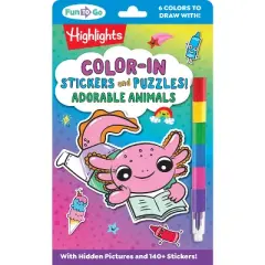Color-In Stickers and Puzzles! Adorable Animals - (Highlights Fun to Go) (Paperback)