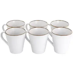 6pc Arthur Stoneware 12 oz Mug Set with Rim Matte White/Gold - Elama: Dishwasher & Microwave Safe Drinkware for 6