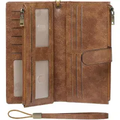 FATMOON Womens Wallets,Large Capacity Credit Card Holder RFID,Wallet Women Double Zipper Pocket Leather Bifold Ladies Wristlet Clutch Wallet